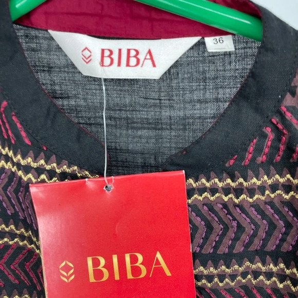 NWT 3 Piece Biba Kurti pant scarf set 36 black - Picture 4 of 5